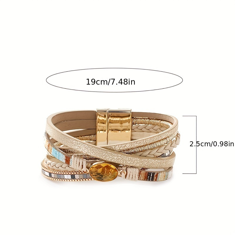 Boho Leather Bracelet with Crystal Beads